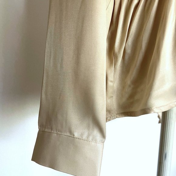 Anthropologie Smocked Satin Blouse Top Large MSRP Large $98 NWT - Picture 13 of 16